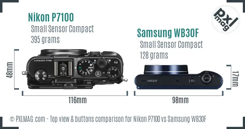 Nikon P7100 vs Samsung WB30F top view buttons comparison