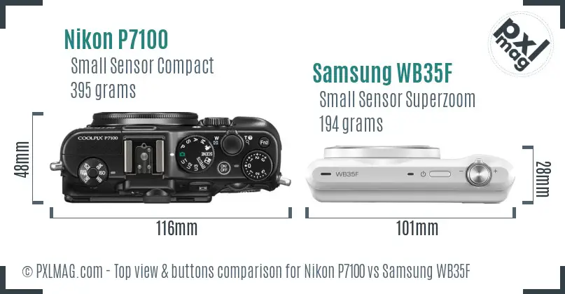 Nikon P7100 vs Samsung WB35F top view buttons comparison