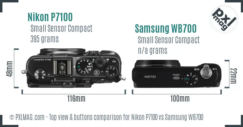 Nikon P7100 vs Samsung WB700 top view buttons comparison Nikon P7100 vs Samsung WB700 top view buttons comparison