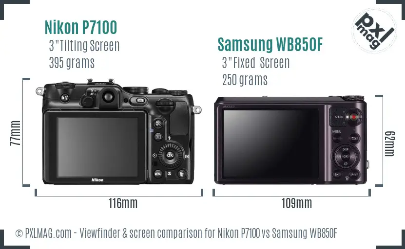 Nikon P7100 vs Samsung WB850F Screen and Viewfinder comparison