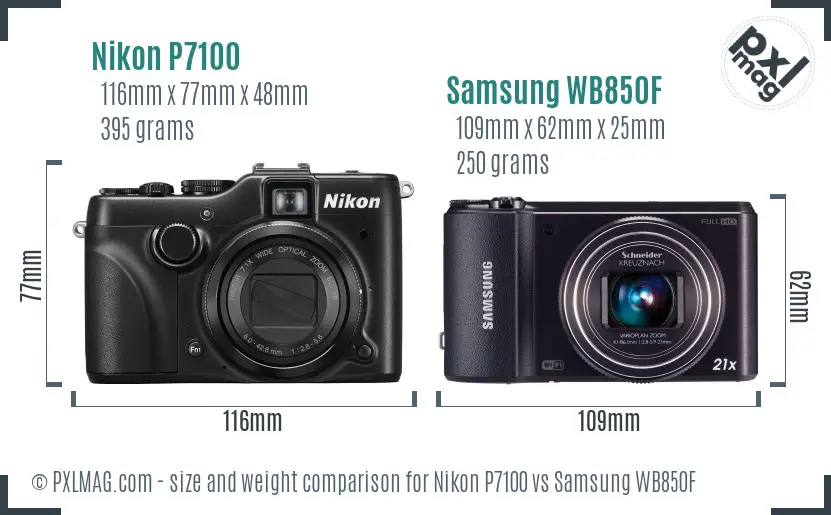 Nikon P7100 vs Samsung WB850F size comparison