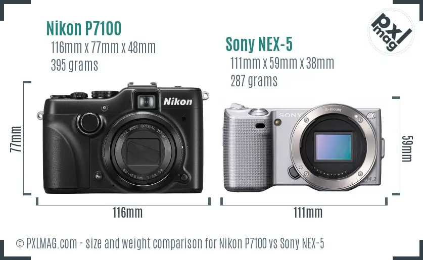 Nikon P7100 vs Sony NEX-5 size comparison