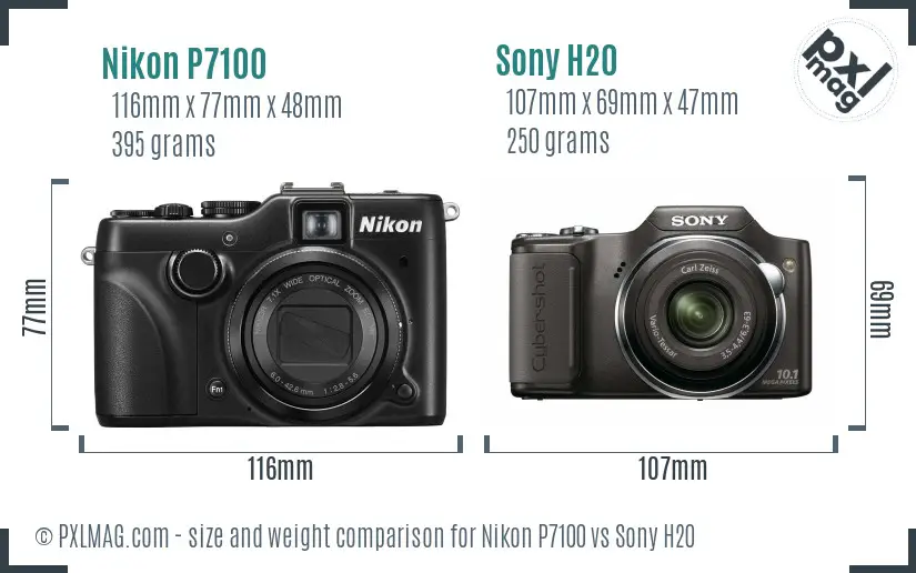 Nikon P7100 vs Sony H20 size comparison