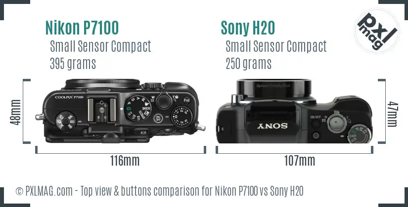 Nikon P7100 vs Sony H20 top view buttons comparison