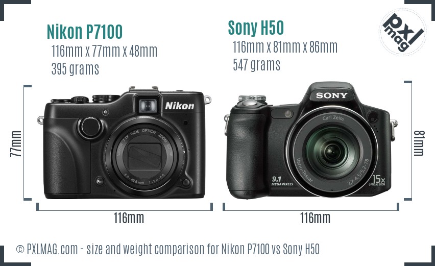 Nikon P7100 vs Sony H50 size comparison