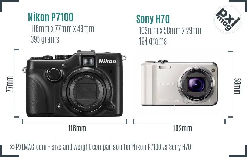 Nikon P7100 vs Sony H70 size comparison