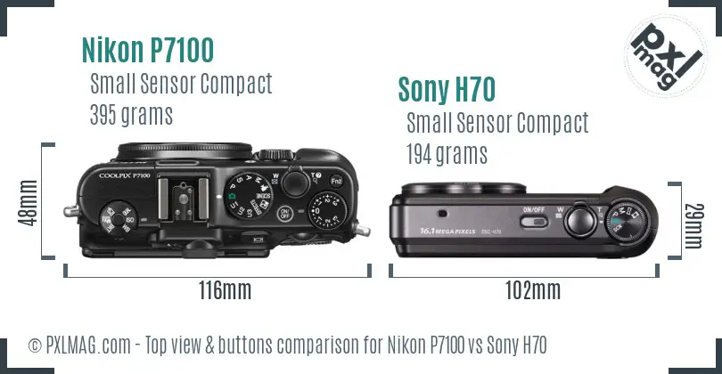 Nikon P7100 vs Sony H70 top view buttons comparison