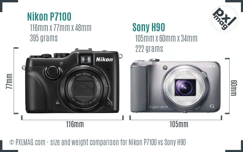 Nikon P7100 vs Sony H90 size comparison