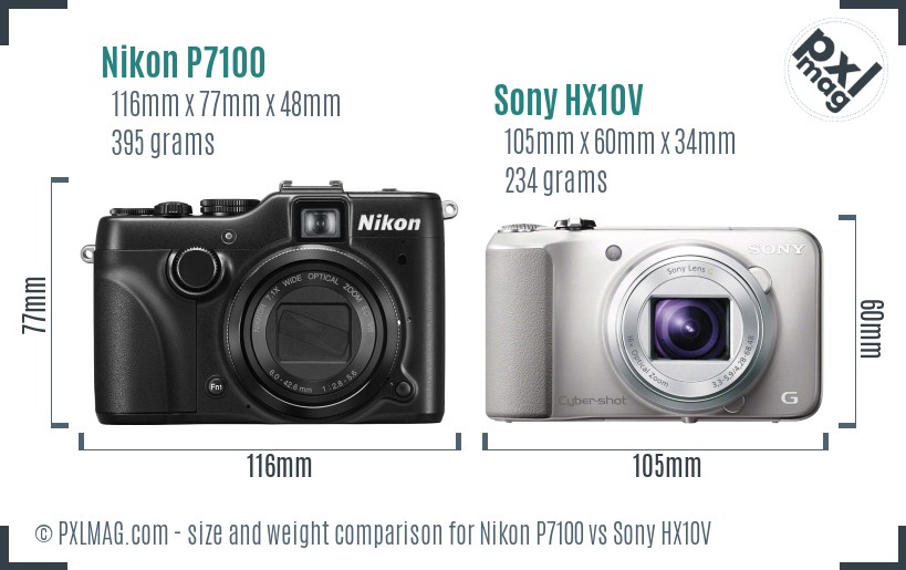 Nikon P7100 vs Sony HX10V size comparison