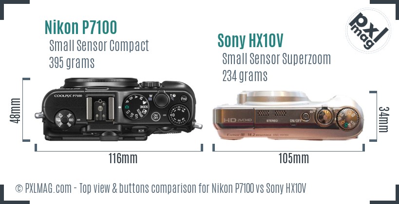 Nikon P7100 vs Sony HX10V top view buttons comparison