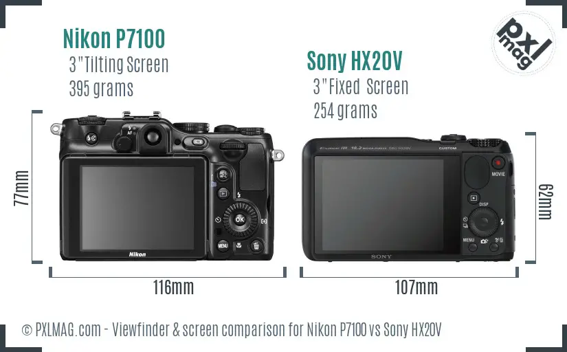 Nikon P7100 vs Sony HX20V Screen and Viewfinder comparison