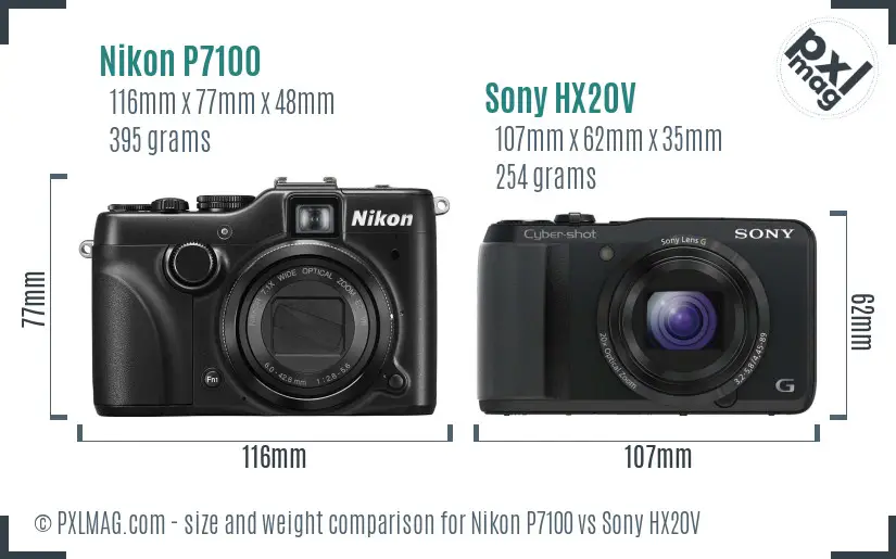 Nikon P7100 vs Sony HX20V size comparison