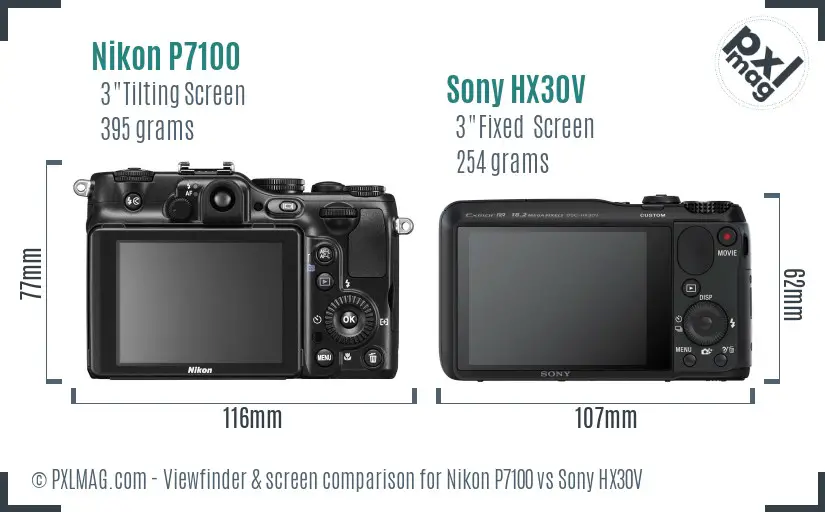 Nikon P7100 vs Sony HX30V Screen and Viewfinder comparison