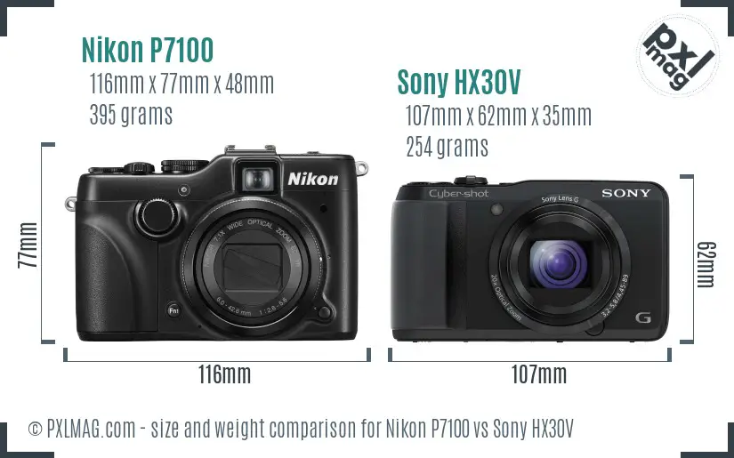 Nikon P7100 vs Sony HX30V size comparison