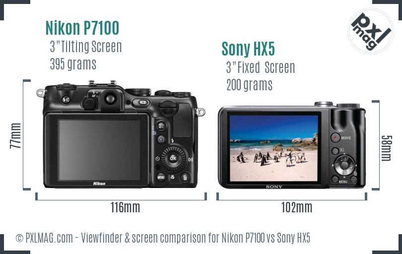 Nikon P7100 vs Sony HX5 Screen and Viewfinder comparison