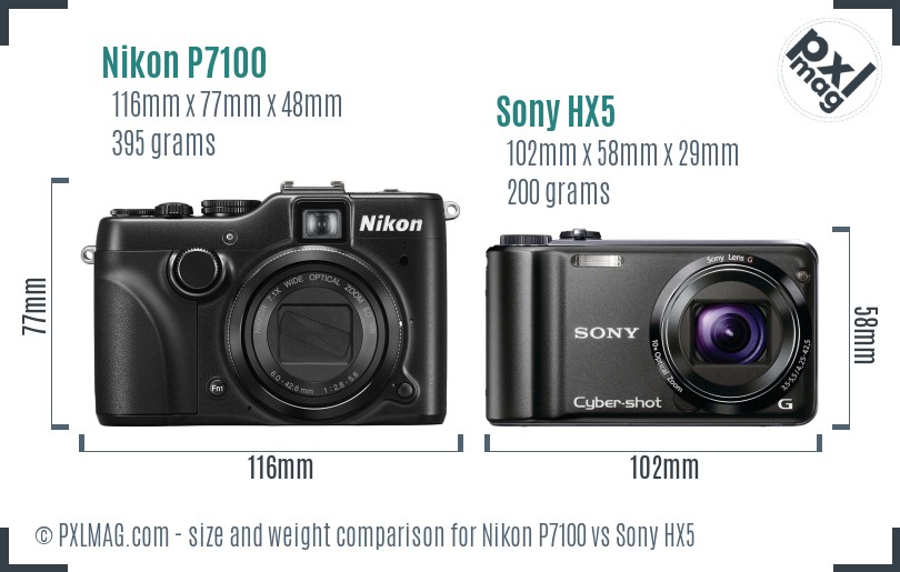 Nikon P7100 vs Sony HX5 size comparison Nikon P7100 vs Sony HX5 size comparison