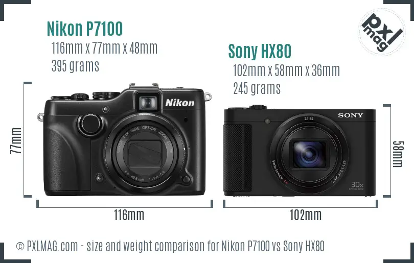 Nikon P7100 vs Sony HX80 size comparison
