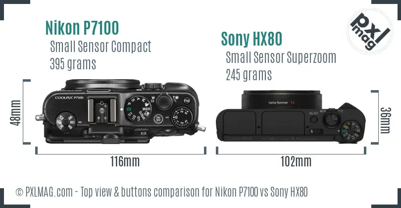 Nikon P7100 vs Sony HX80 top view buttons comparison