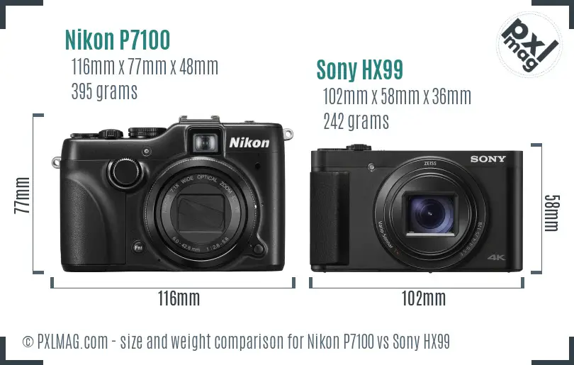 Nikon P7100 vs Sony HX99 size comparison Nikon P7100 vs Sony HX99 size comparison