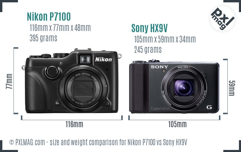 Nikon P7100 vs Sony HX9V size comparison