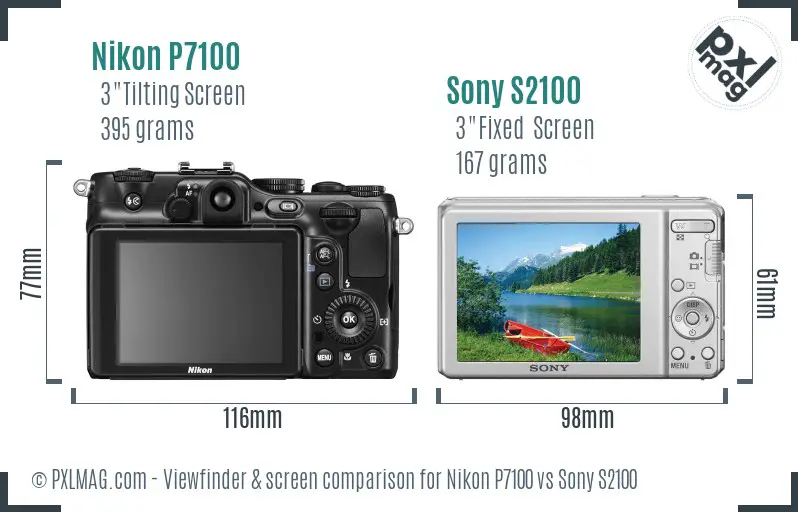 Nikon P7100 vs Sony S2100 Screen and Viewfinder comparison