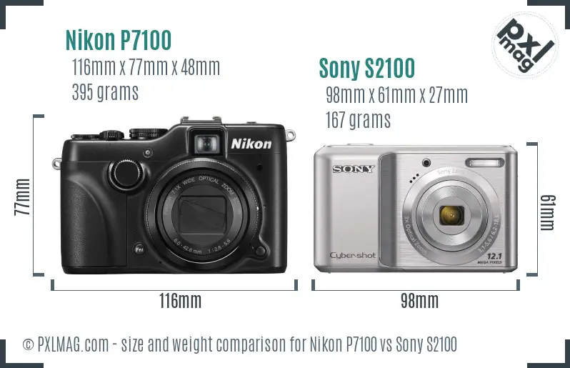 Nikon P7100 vs Sony S2100 size comparison