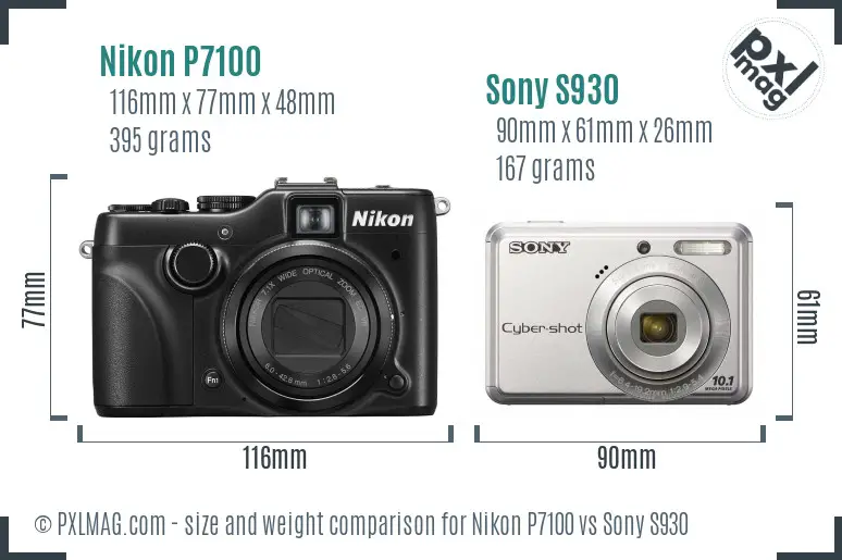 Nikon P7100 vs Sony S930 size comparison