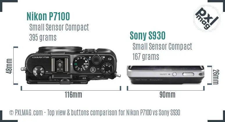 Nikon P7100 vs Sony S930 top view buttons comparison