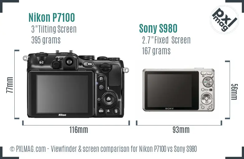 Nikon P7100 vs Sony S980 Screen and Viewfinder comparison