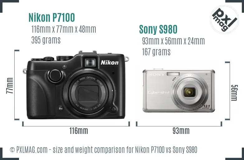 Nikon P7100 vs Sony S980 size comparison