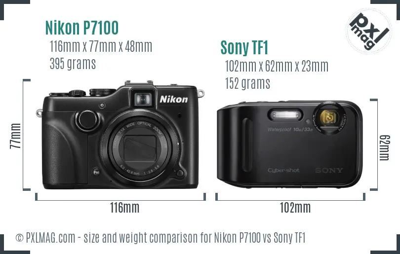 Nikon P7100 vs Sony TF1 size comparison Nikon P7100 vs Sony TF1 size comparison