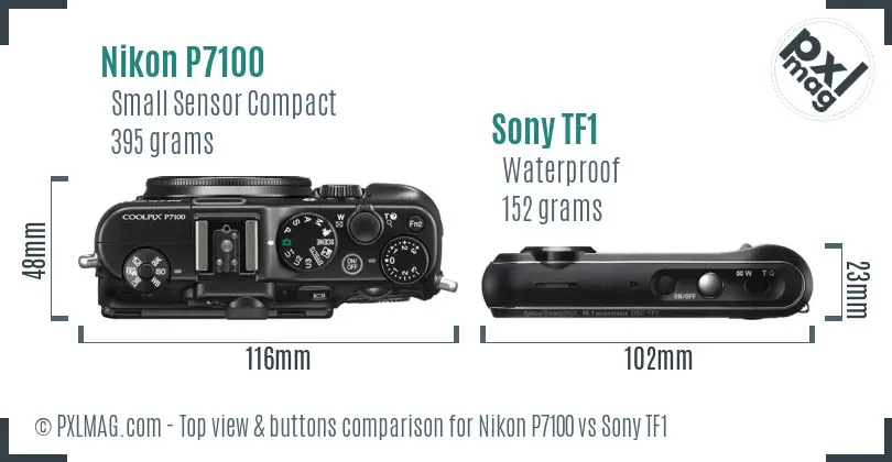 Nikon P7100 vs Sony TF1 top view buttons comparison Nikon P7100 vs Sony TF1 top view buttons comparison