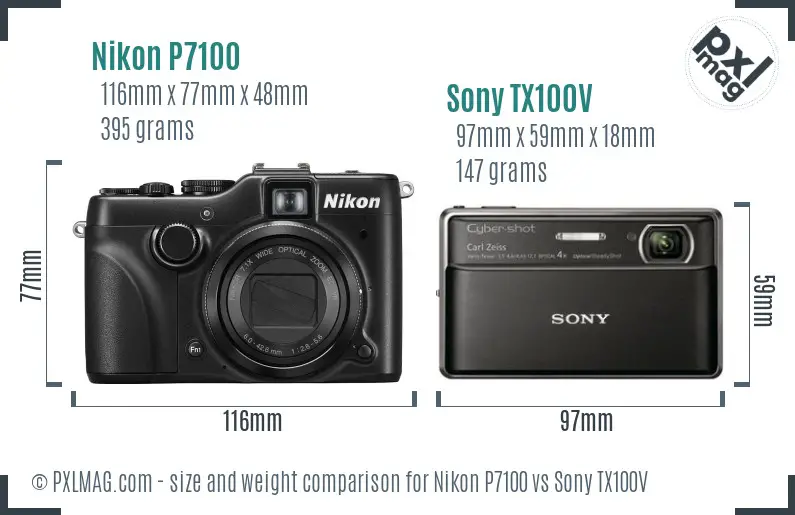 Nikon P7100 vs Sony TX100V size comparison