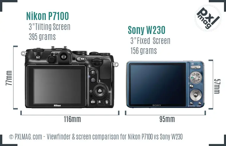 Nikon P7100 vs Sony W230 Screen and Viewfinder comparison