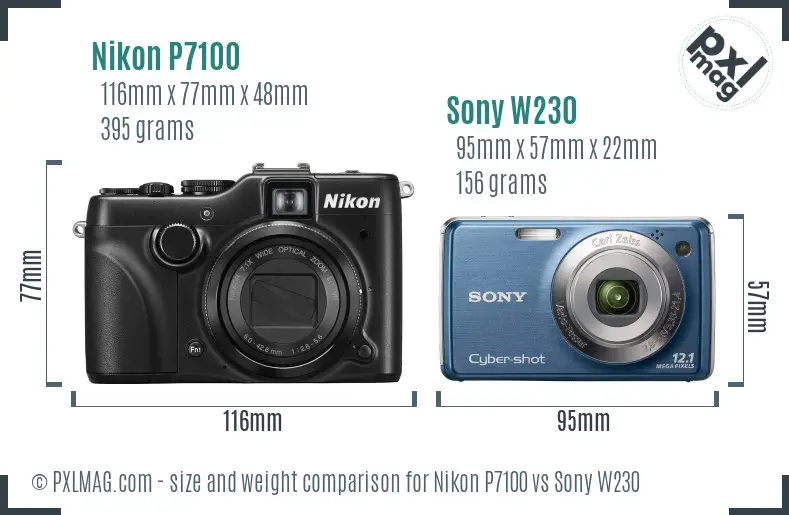 Nikon P7100 vs Sony W230 size comparison