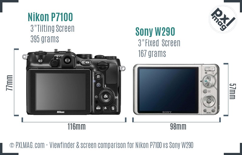 Nikon P7100 vs Sony W290 Screen and Viewfinder comparison