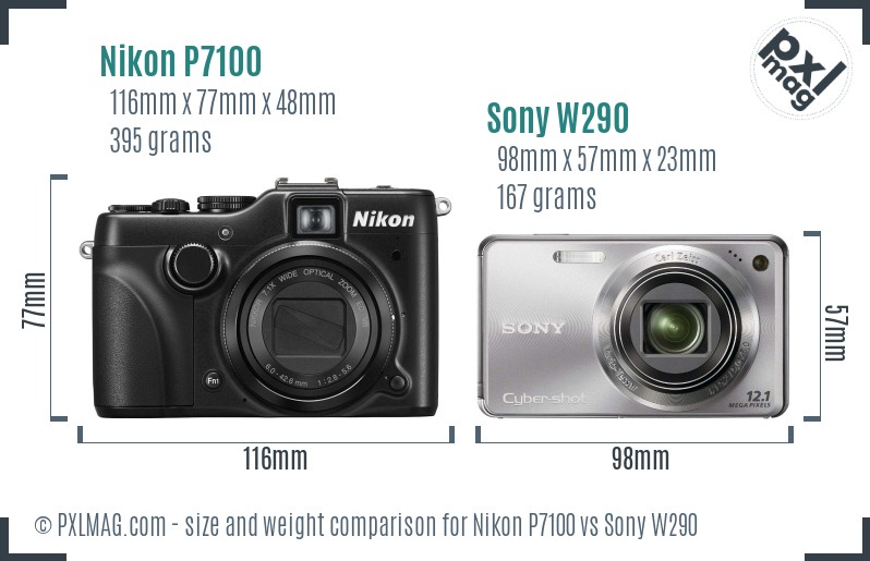 Nikon P7100 vs Sony W290 size comparison
