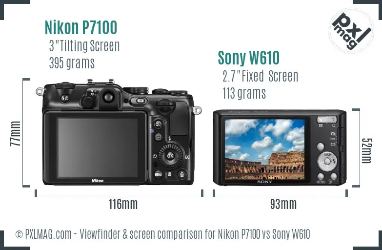 Nikon P7100 vs Sony W610 Screen and Viewfinder comparison