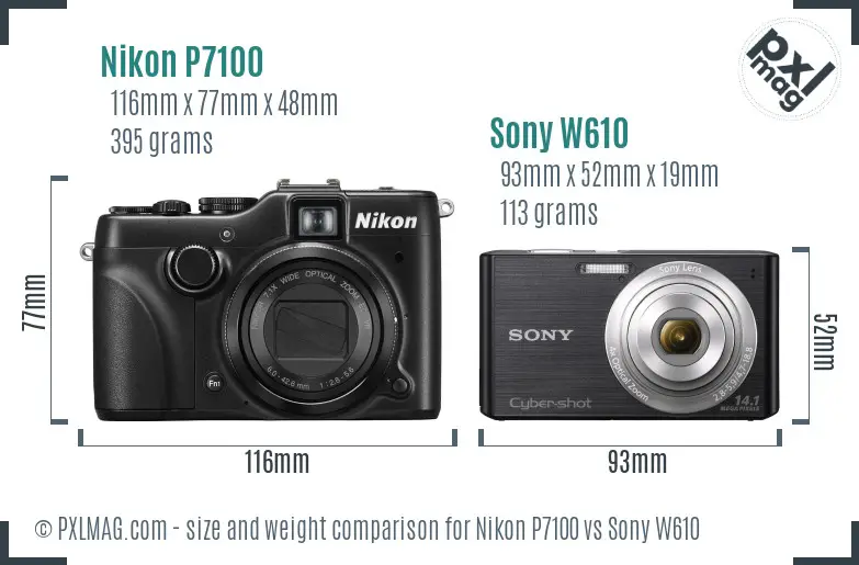 Nikon P7100 vs Sony W610 size comparison Nikon P7100 vs Sony W610 size comparison