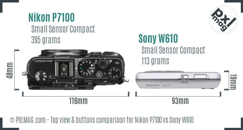Nikon P7100 vs Sony W610 top view buttons comparison