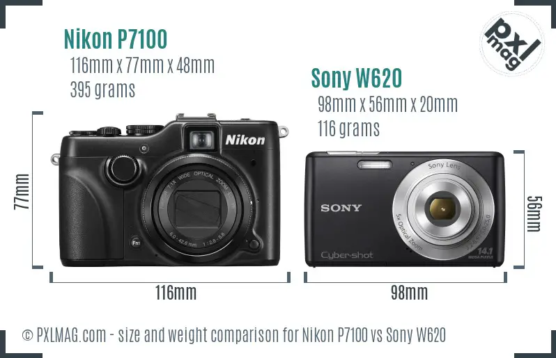 Nikon P7100 vs Sony W620 size comparison Nikon P7100 vs Sony W620 size comparison