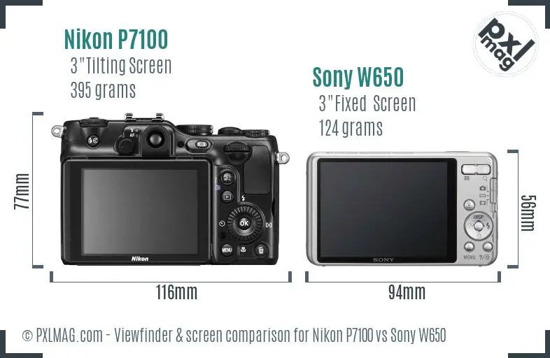 Nikon P7100 vs Sony W650 Screen and Viewfinder comparison