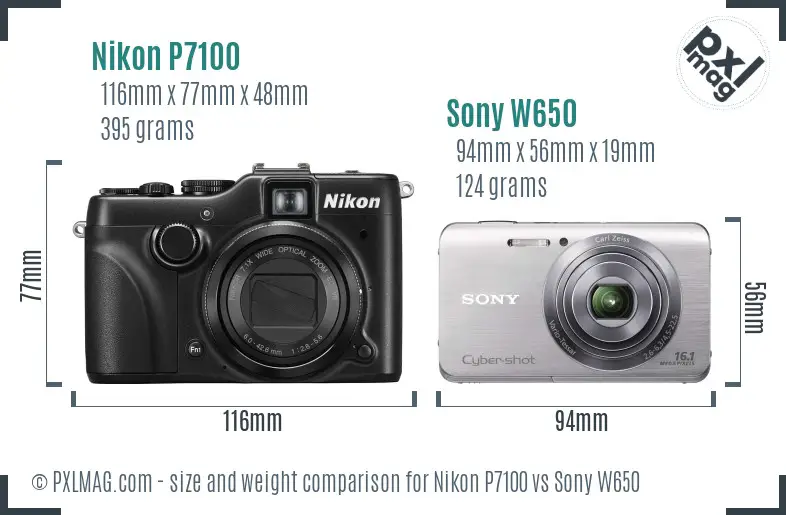 Nikon P7100 vs Sony W650 size comparison