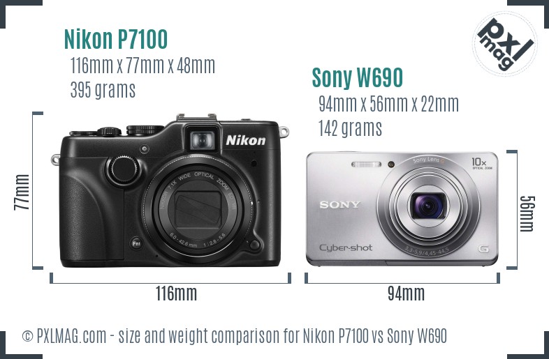 Nikon P7100 vs Sony W690 size comparison