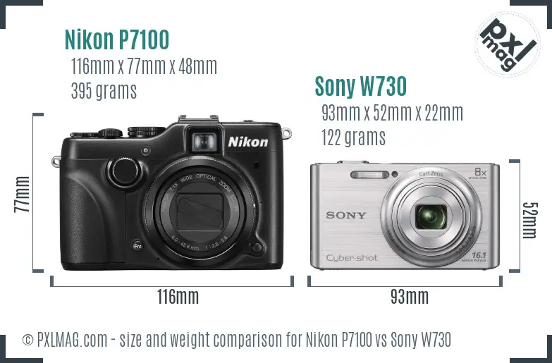Nikon P7100 vs Sony W730 size comparison