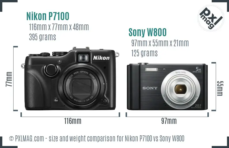 Nikon P7100 vs Sony W800 size comparison