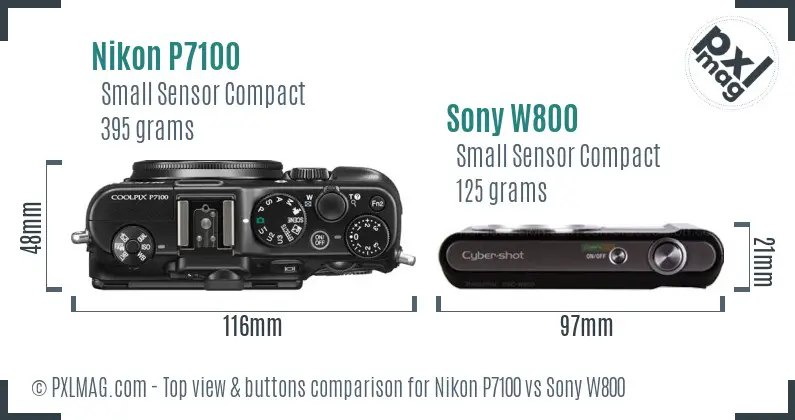 Nikon P7100 vs Sony W800 top view buttons comparison