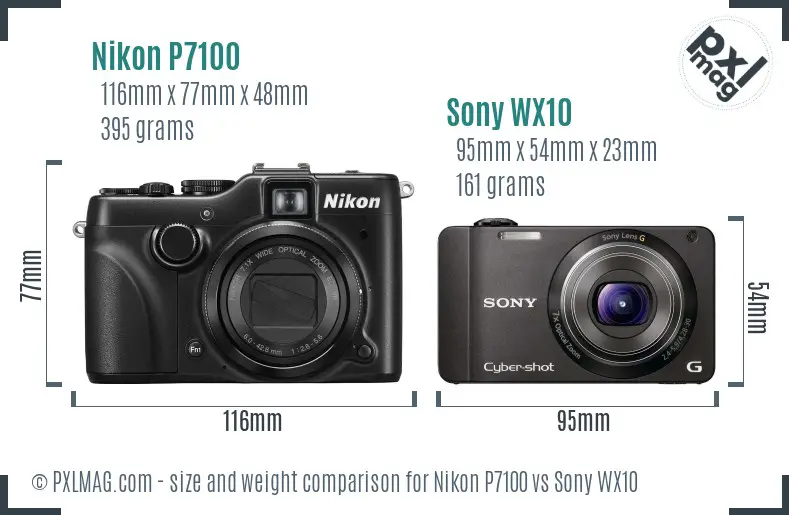 Nikon P7100 vs Sony WX10 size comparison