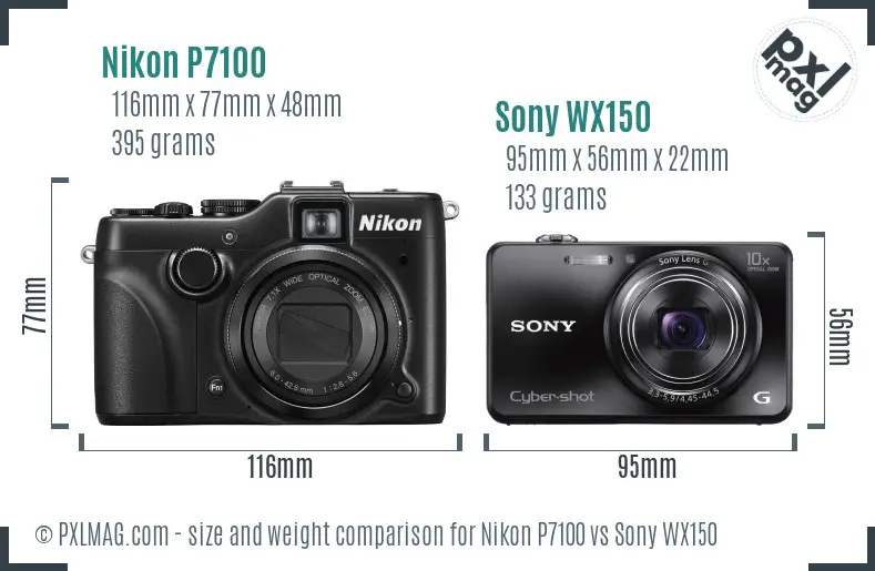 Nikon P7100 vs Sony WX150 size comparison Nikon P7100 vs Sony WX150 size comparison