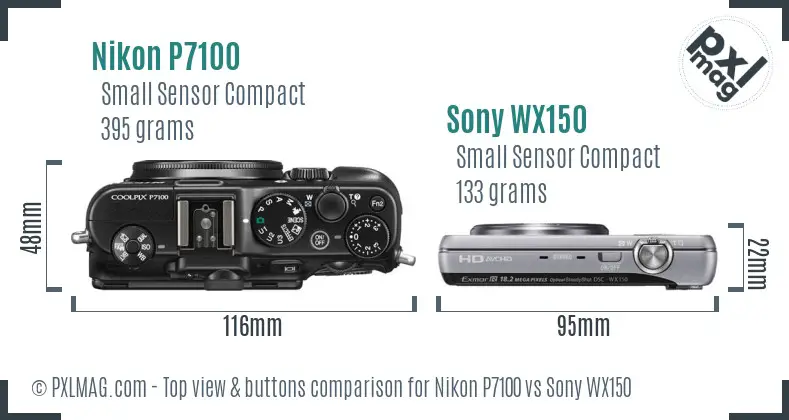 Nikon P7100 vs Sony WX150 top view buttons comparison Nikon P7100 vs Sony WX150 top view buttons comparison
